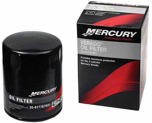 Mercury oil filter and its packaging on a white background