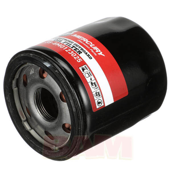 Oil filter with Mercury label on a white background