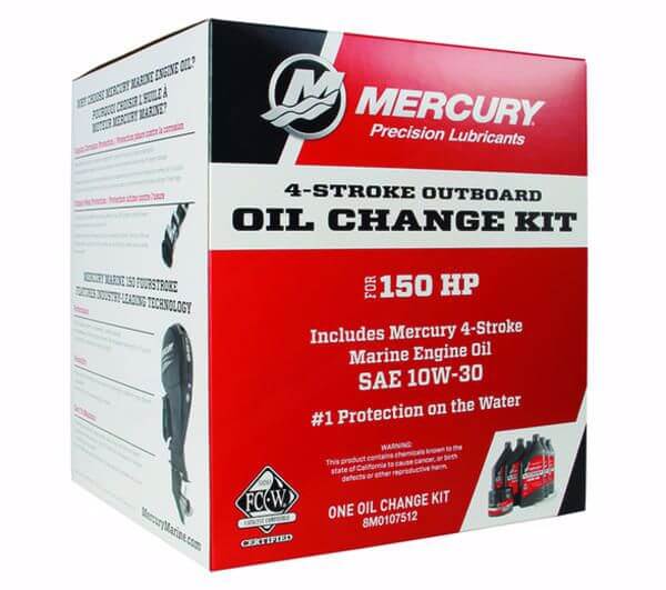 Mercury 4-stroke outboard oil change kit packaging on a white background