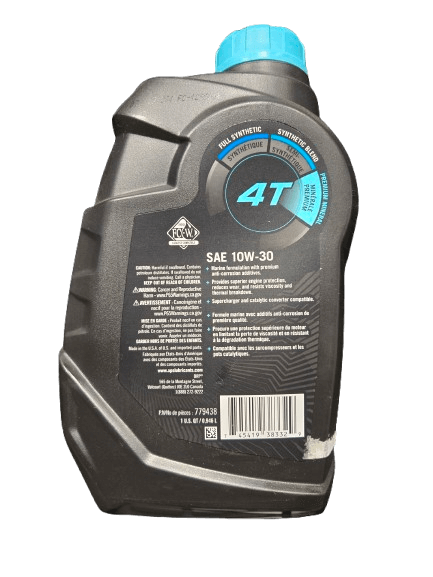 Motor oil bottle with '4T' label on a black background