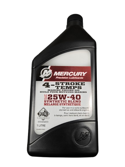Mercury Marine 4-Stroke Engine Oil 25W-40 Synthetic Blend 1 Quart - Outboard & Sterndrive Engine Protection, 8M0078641