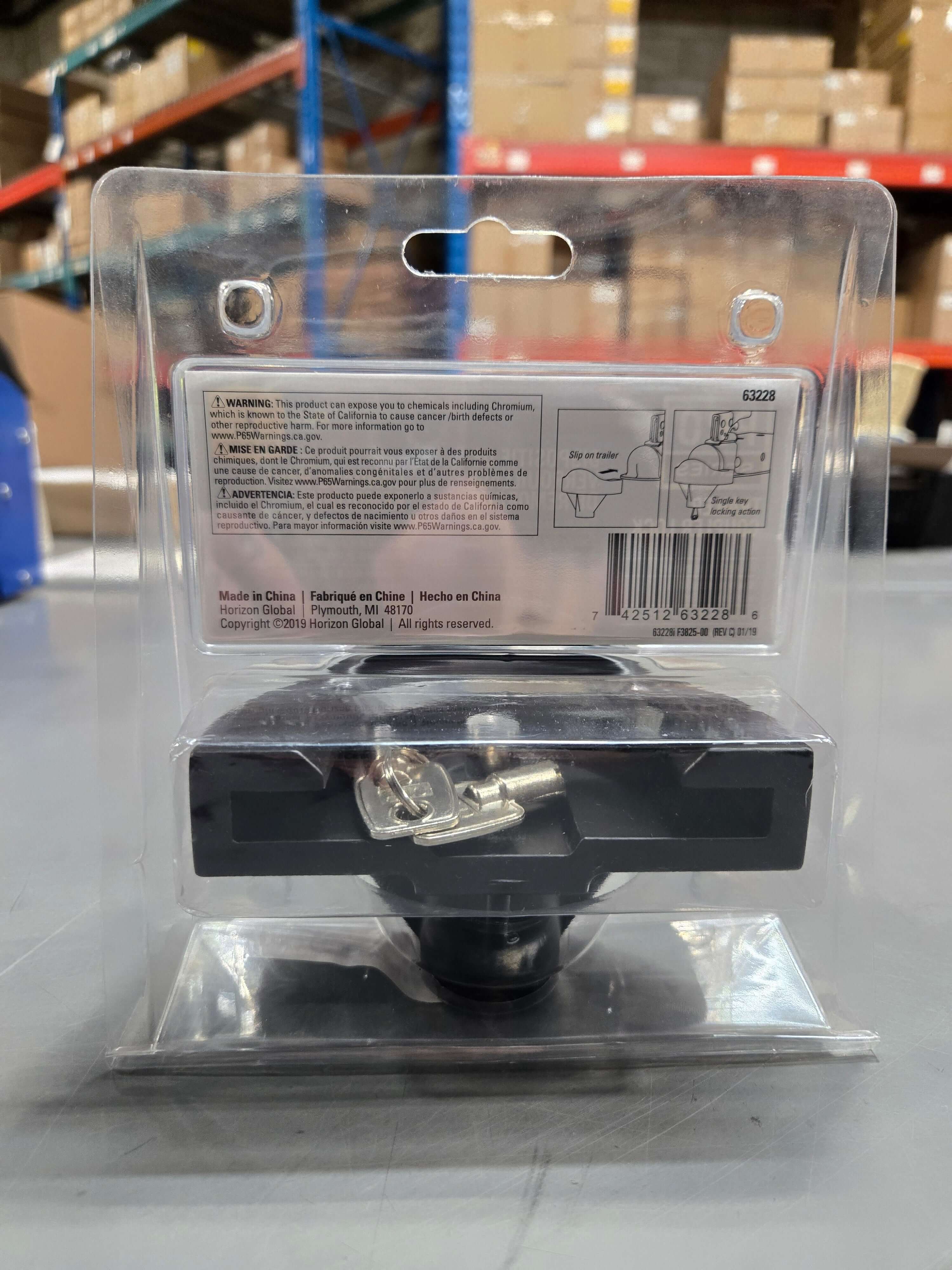 Pro Series Gorilla Guard 2-inch trailer coupler lock with keys, in retail packaging, model 63228