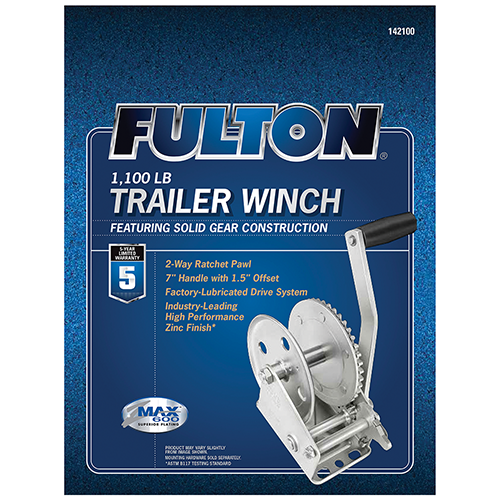 Fulton Single Speed 1,100 LBS Marine Trailer Winch No Strap, 7 Inch Handle, Silver, 142100