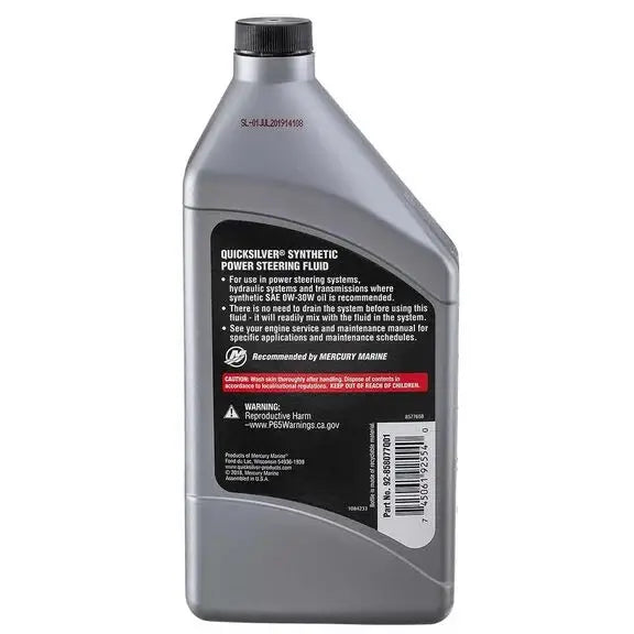 Quicksilver 0W-30 Power Steering Fluid 1 Quart rear view