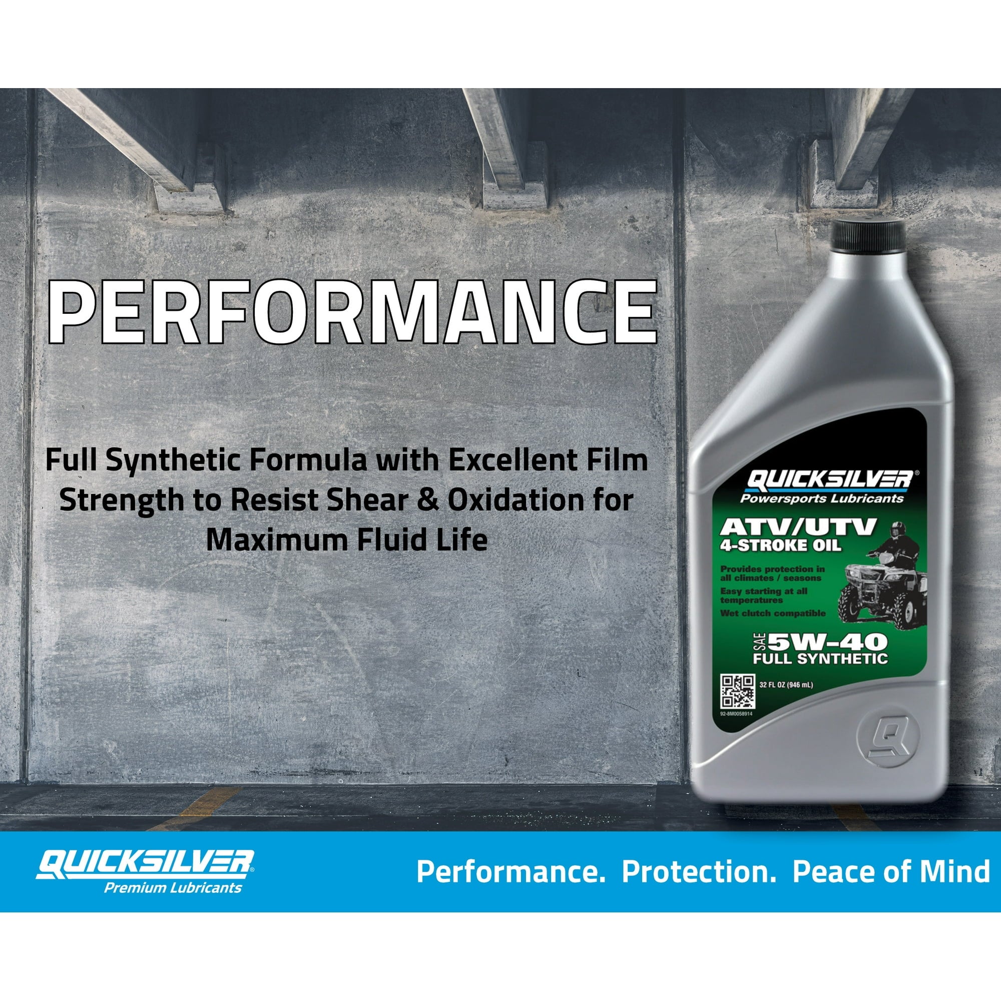 Quicksilver 8M0058914 ATV/UTV 4 Stroke Oil 5W-40 Full Synthetic Oil, 1 Quart