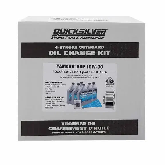 Quicksilver 10W-30 Oil Change Kit for Yamaha Outboard F200-F250, 6 Liters other info card
