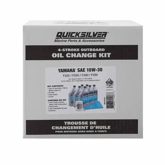 Quicksilver 10W-30 4-Stroke Oil Change Kit for Yamaha Outboard Engines F225-F300, 7 Litres packaging
