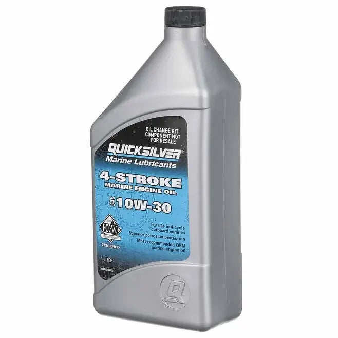 Quicksilver marine engine oil bottle on a white background