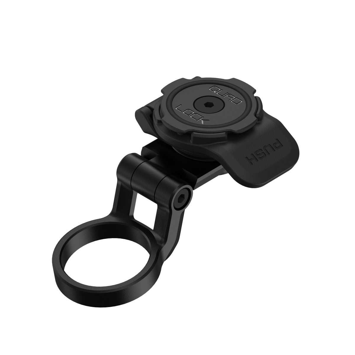 Black bike mount with clip on a white background
