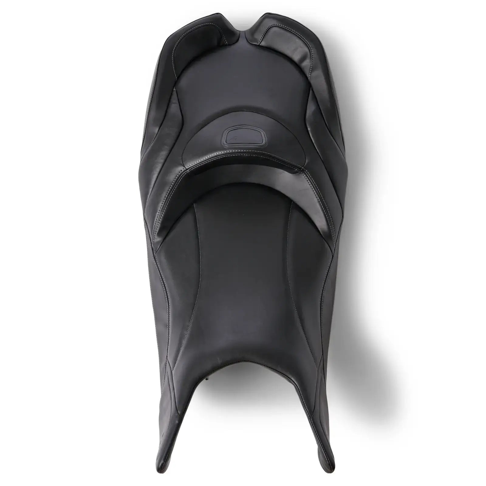 Black motorcycle seat top view on white background