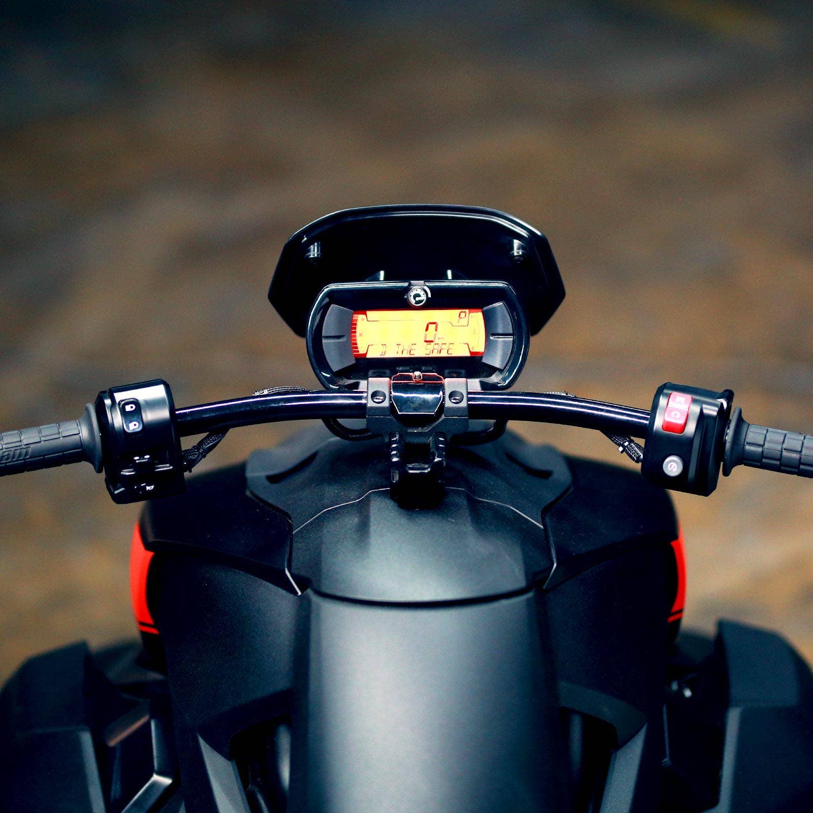 Can-Am Ryker sport handlebar with digital display and control switches, front view