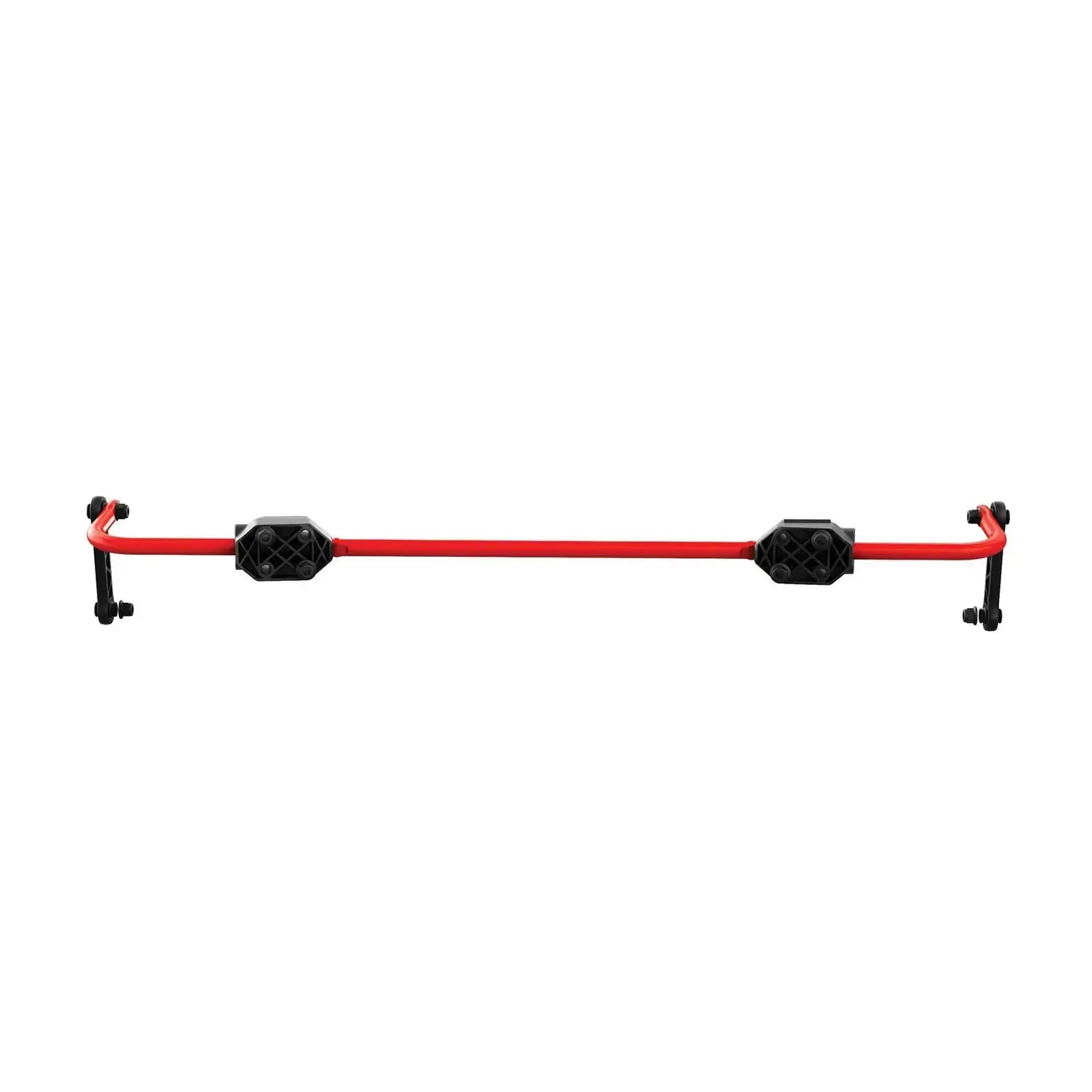 Red metal rod with black connectors on a white background