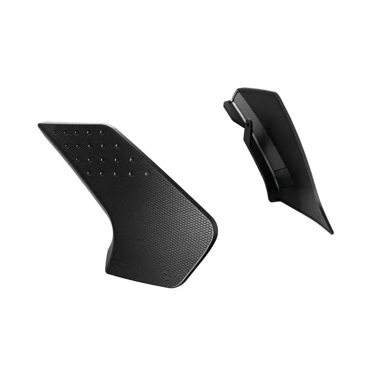 Two black motorcycle side panels on a white background