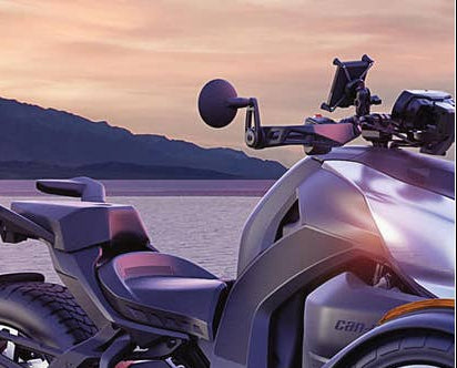 Can-Am Ryker three-wheeler with smartphone holder mounted on handlebar