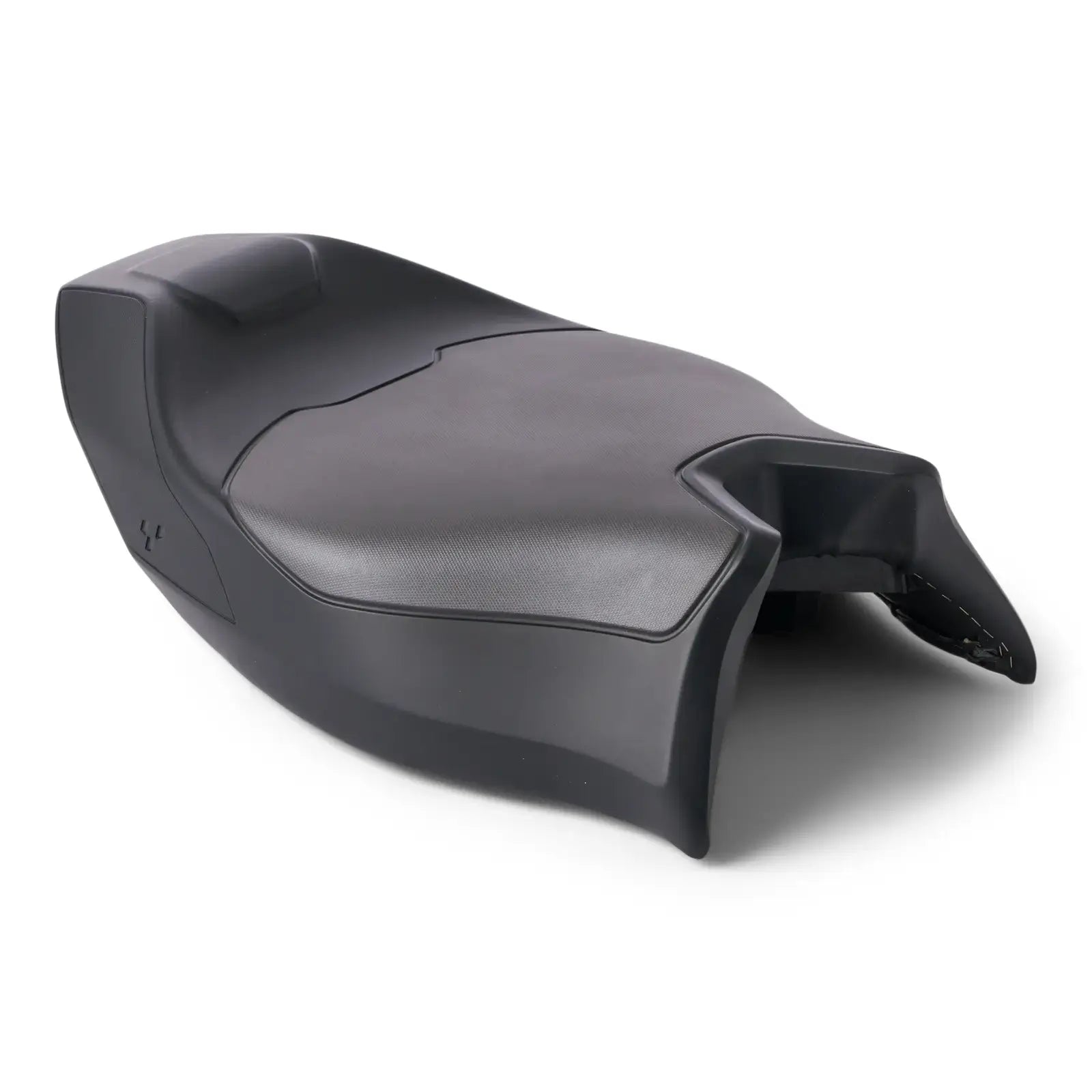 Black motorcycle seat on a white background