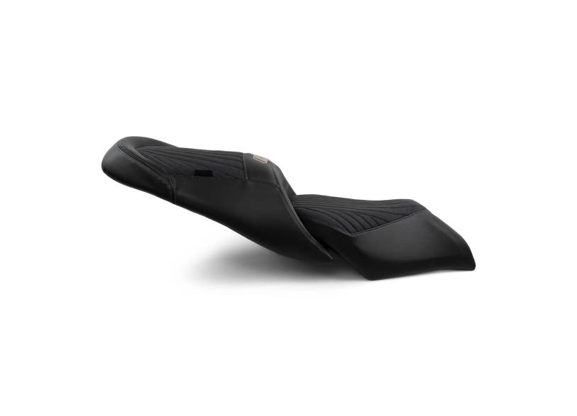 Can-Am Spyder RT heated comfort seat 2020 and up black quilted two-up saddle side view