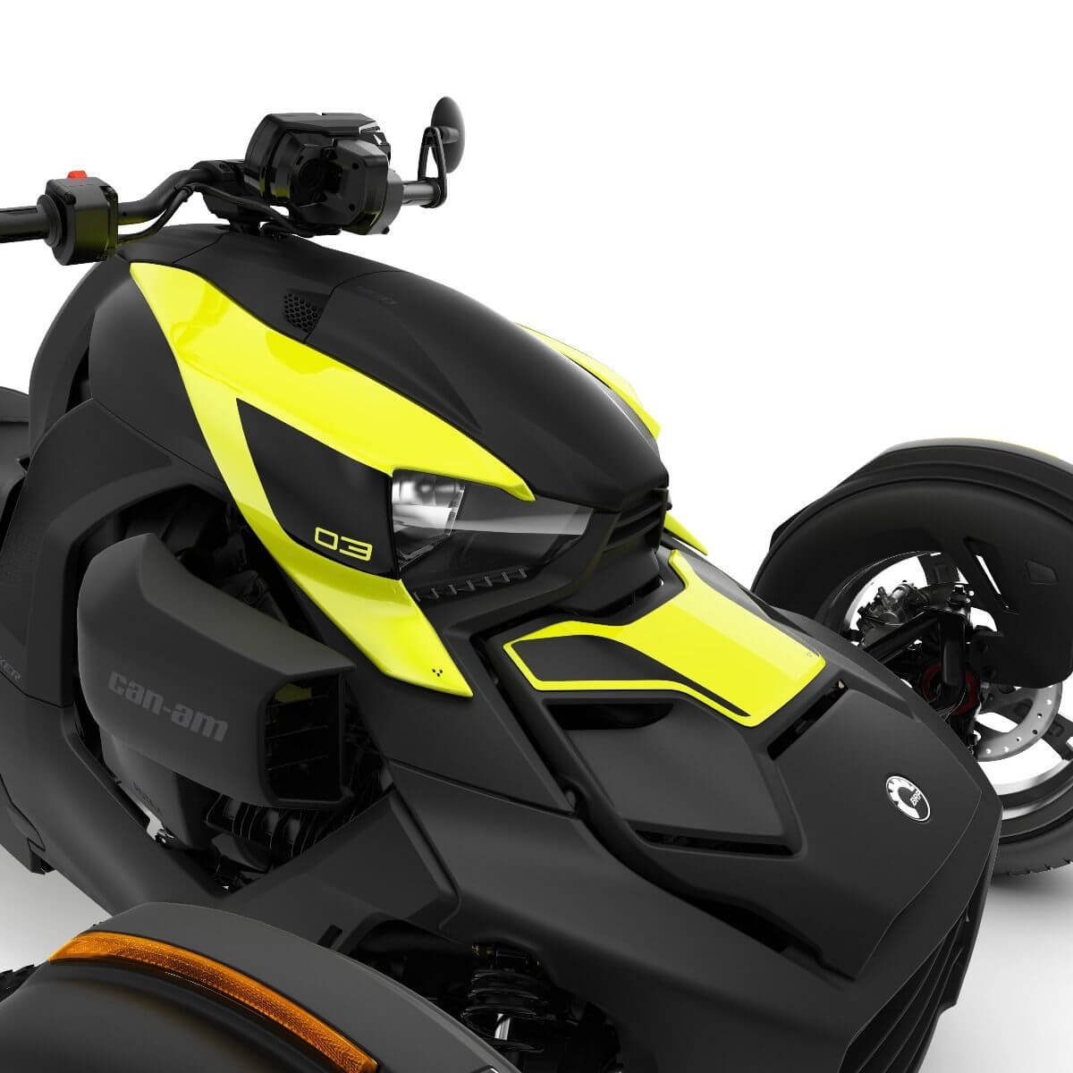 Black and yellow three-wheeled vehicle on a white background