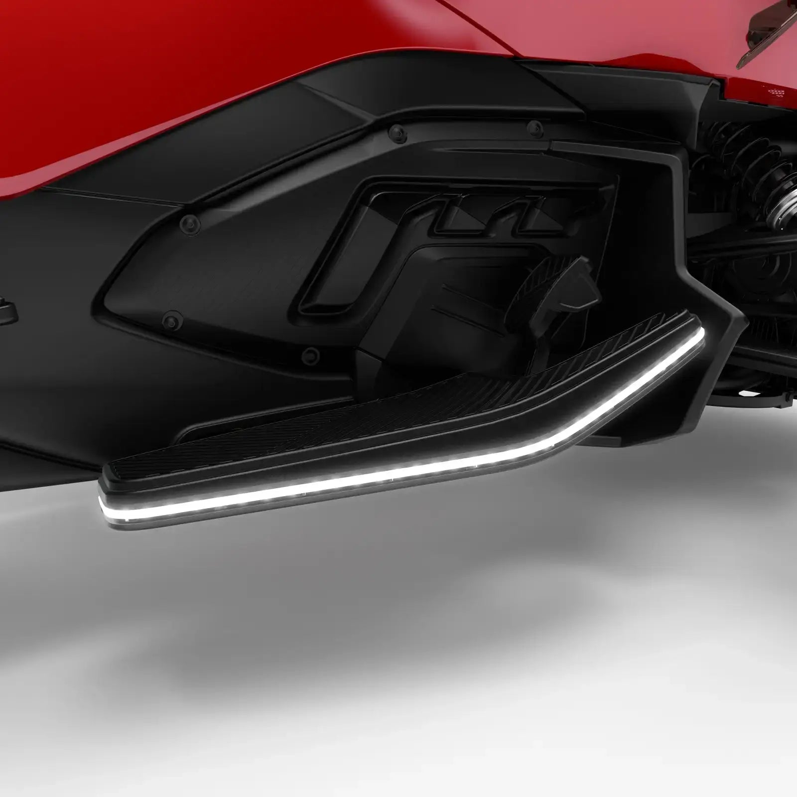 Closeup of motorcycle lighting system on white background