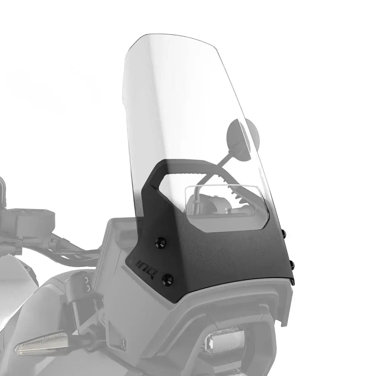 Motorcycle windshield with black frame on a white background