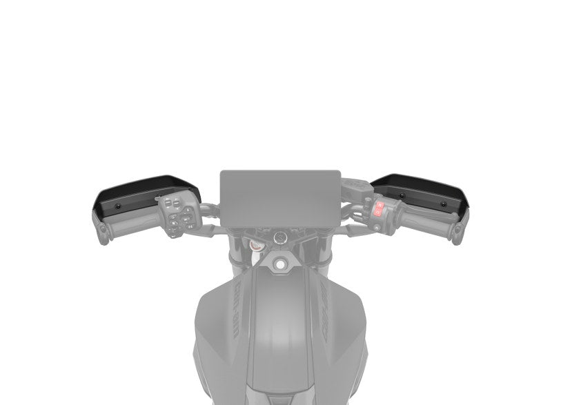 Can-Am Origin Pulse handguard deflectors mounted on EV motorcycle handlebars front view