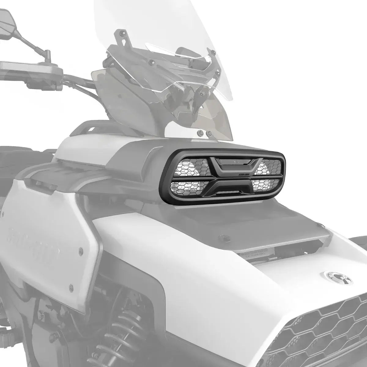 Motorcycle headlight assembly on a white background