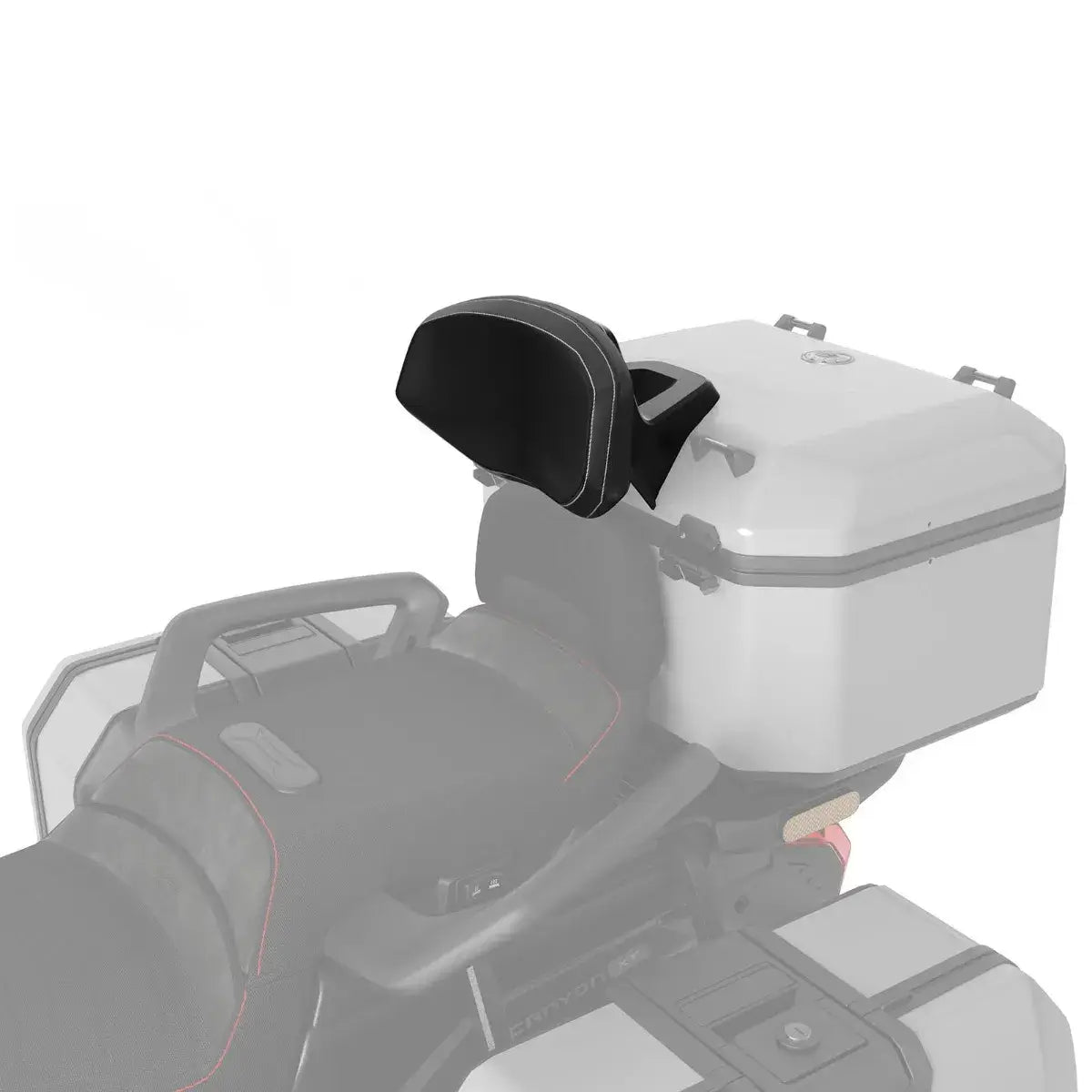 Motorcycle backrest on luggage rack with storage box on a white background