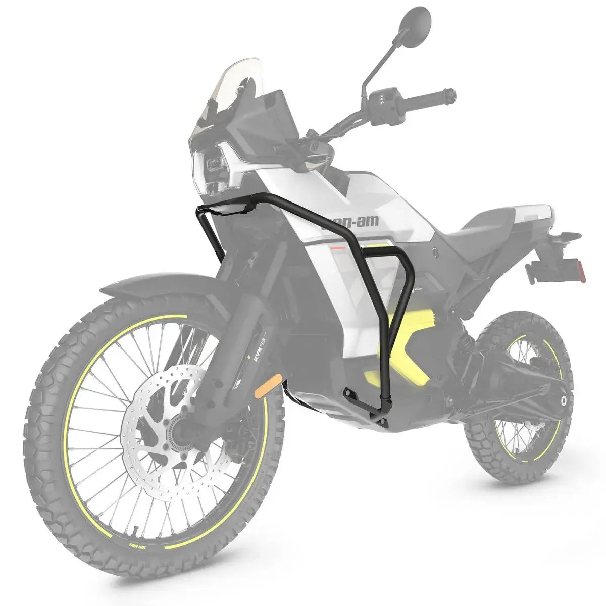 Motorcycle with a black frame guard on a white background