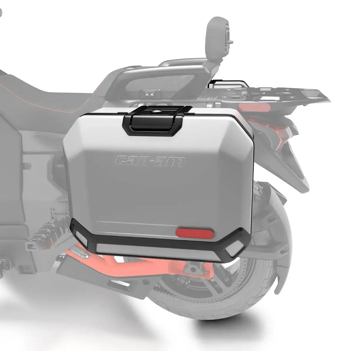 Motorcycle luggage rack with a visible brand logo on a white background