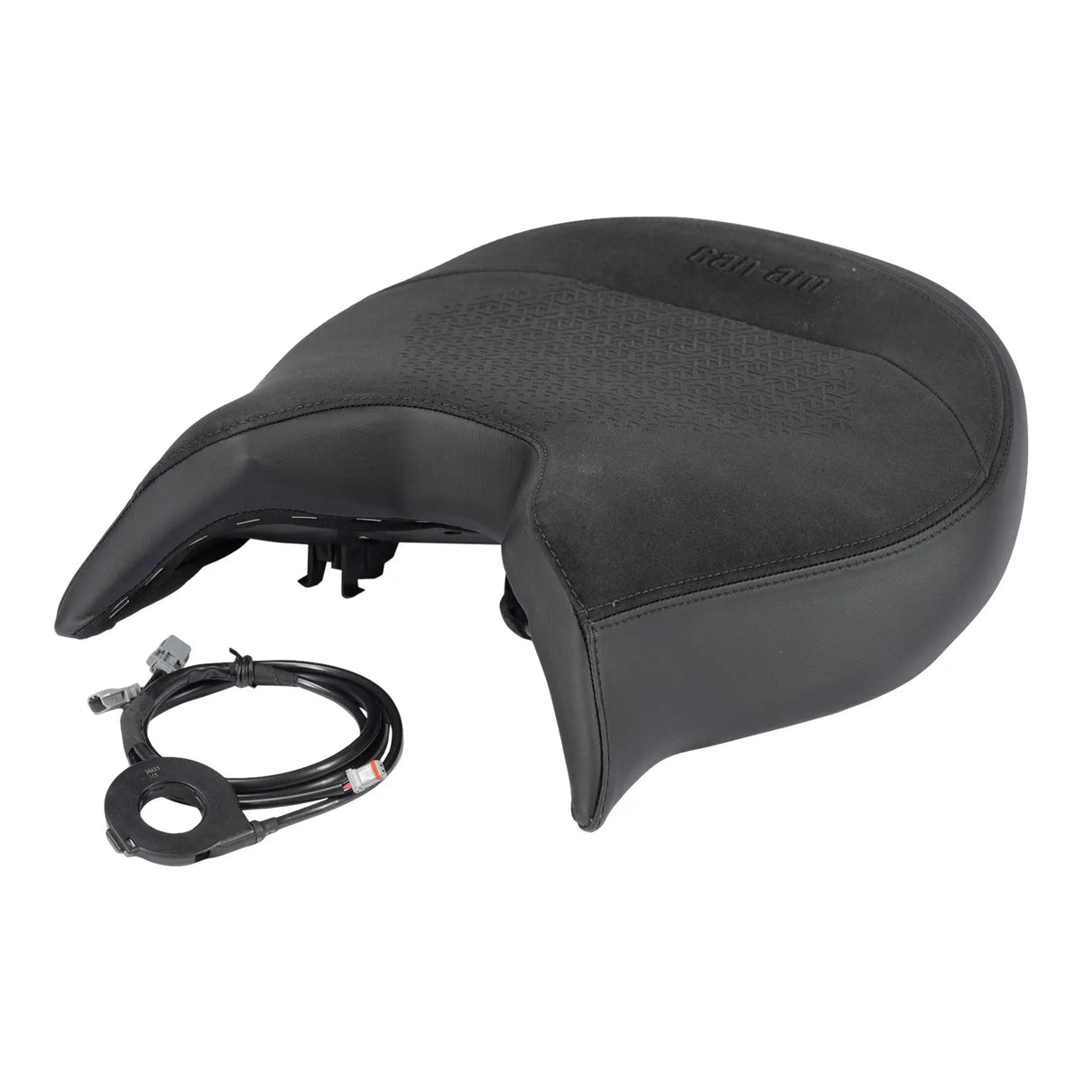 Can-Am Ryker heated comfort seat angled front view with wiring harness