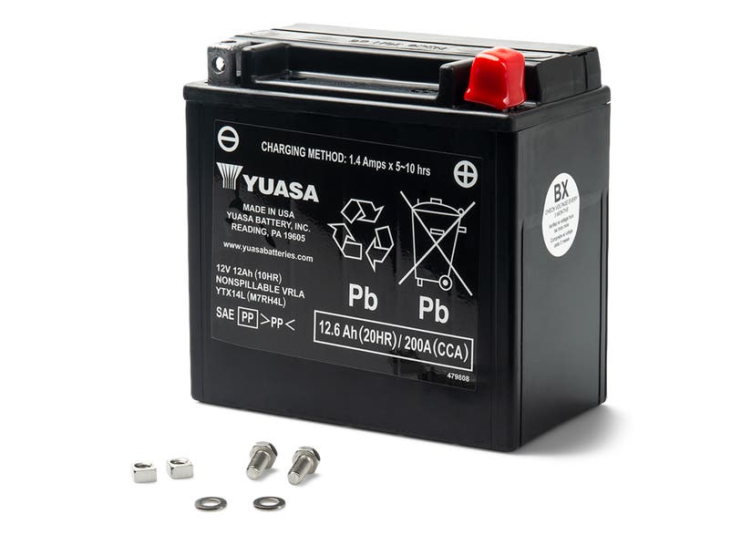 Yuasa YTX14L 12V 12Ah factory-activated maintenance-free battery with mounting hardware for Sea-Doo Can-Am