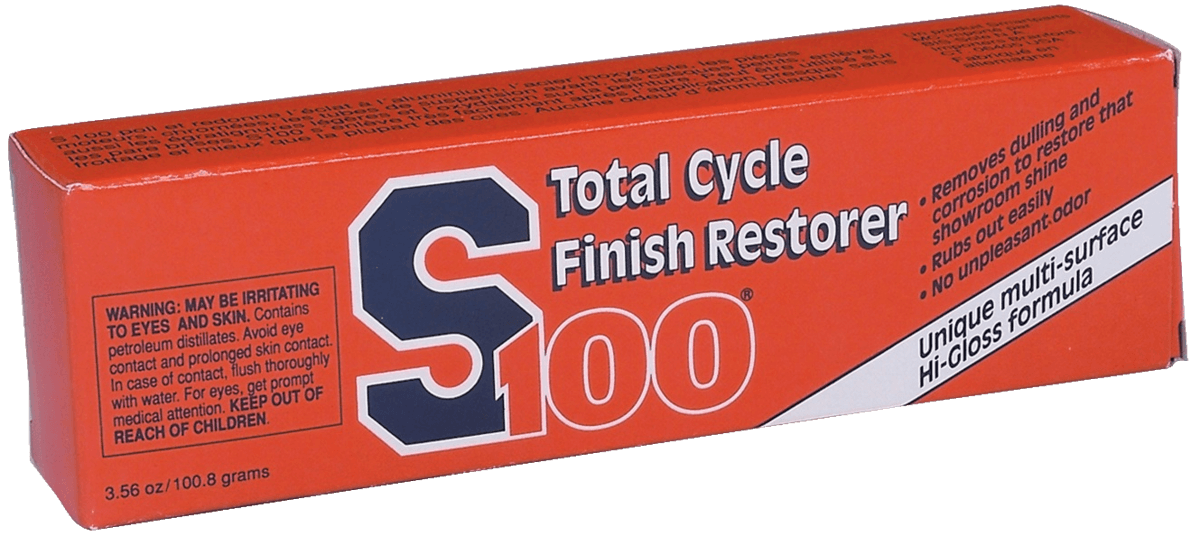 S100 Total Cycle Finish Restorer packaging on a black background