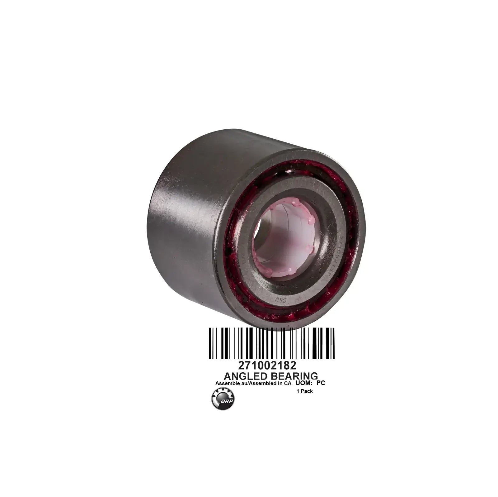 Sea-Doo angled bearing with a round metal housing and internal pink seal, essential for BRP watercraft maintenance.