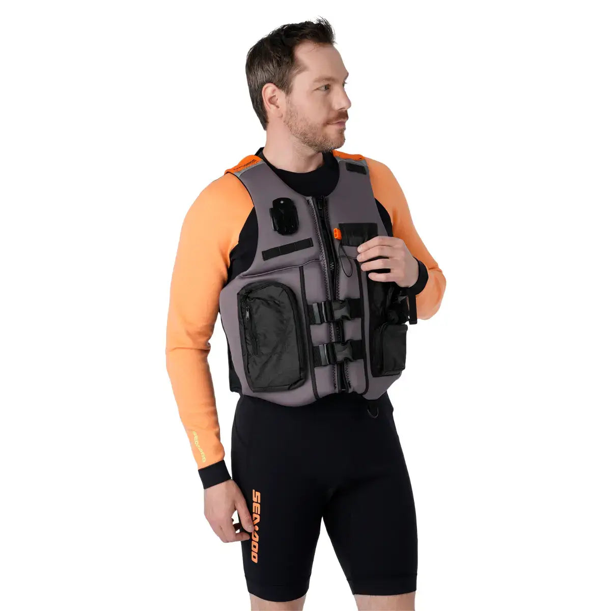 Person with life jacket on