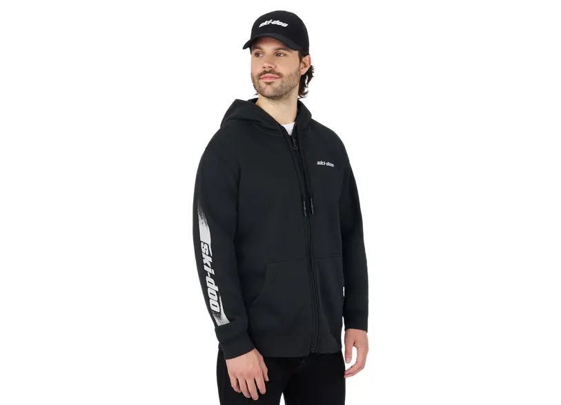 Rider wearing the Ski-Doo Men's Signature Zip-Up Hoodie in Black, 288008