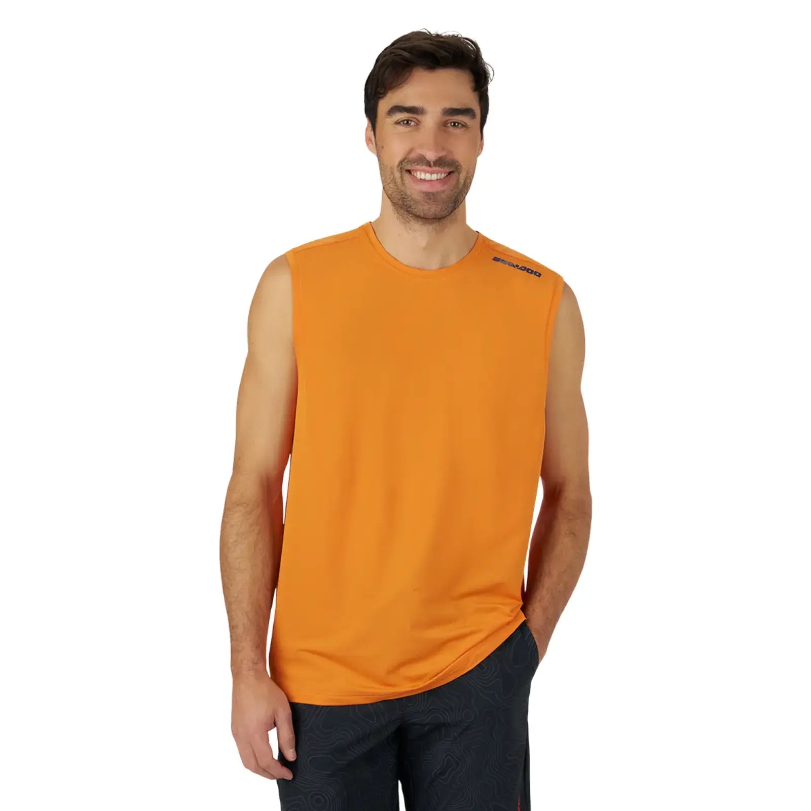 Men's lightweight orange crew tank top designed for sun protection and comfort, perfect for Sea-Doo adventures.