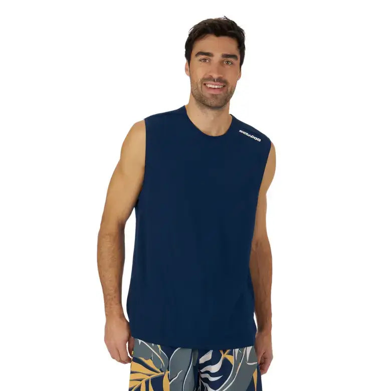 Men's lightweight crew tank top in navy, ideal for sun and water activities with Sea-Doo and BRP branding.