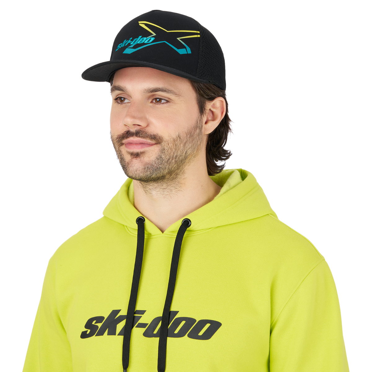 Ski-Doo Unisex X-Team Gradient Fitted Flat Cap in Black, 288099
