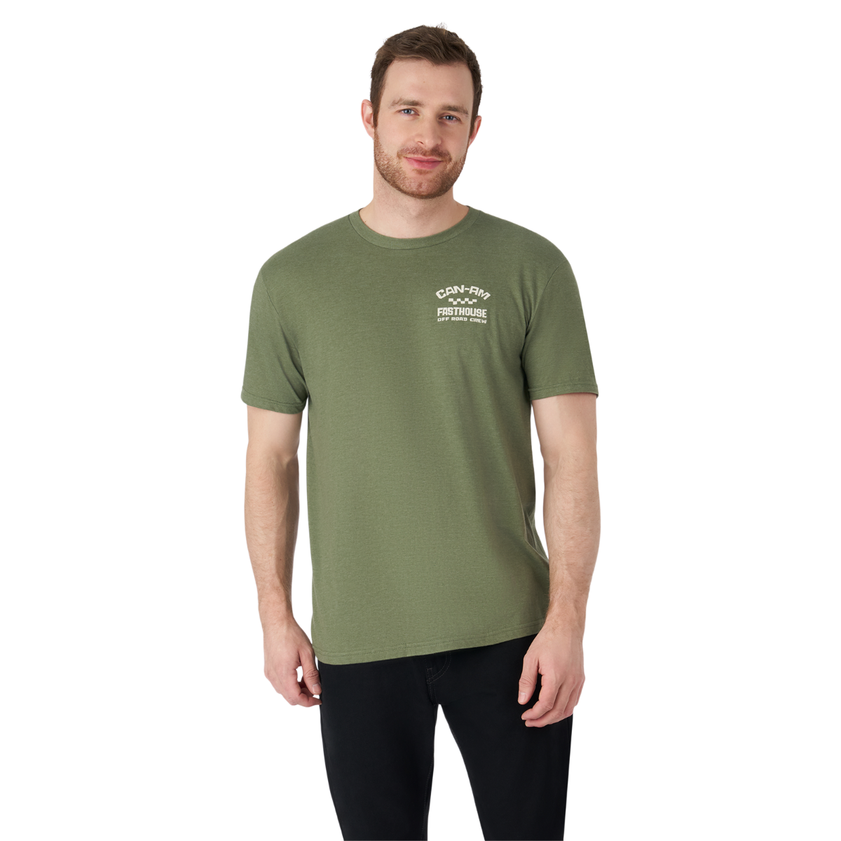 Can-Am x Fasthouse Men's Off-Road Crew T-Shirt Army Green, front