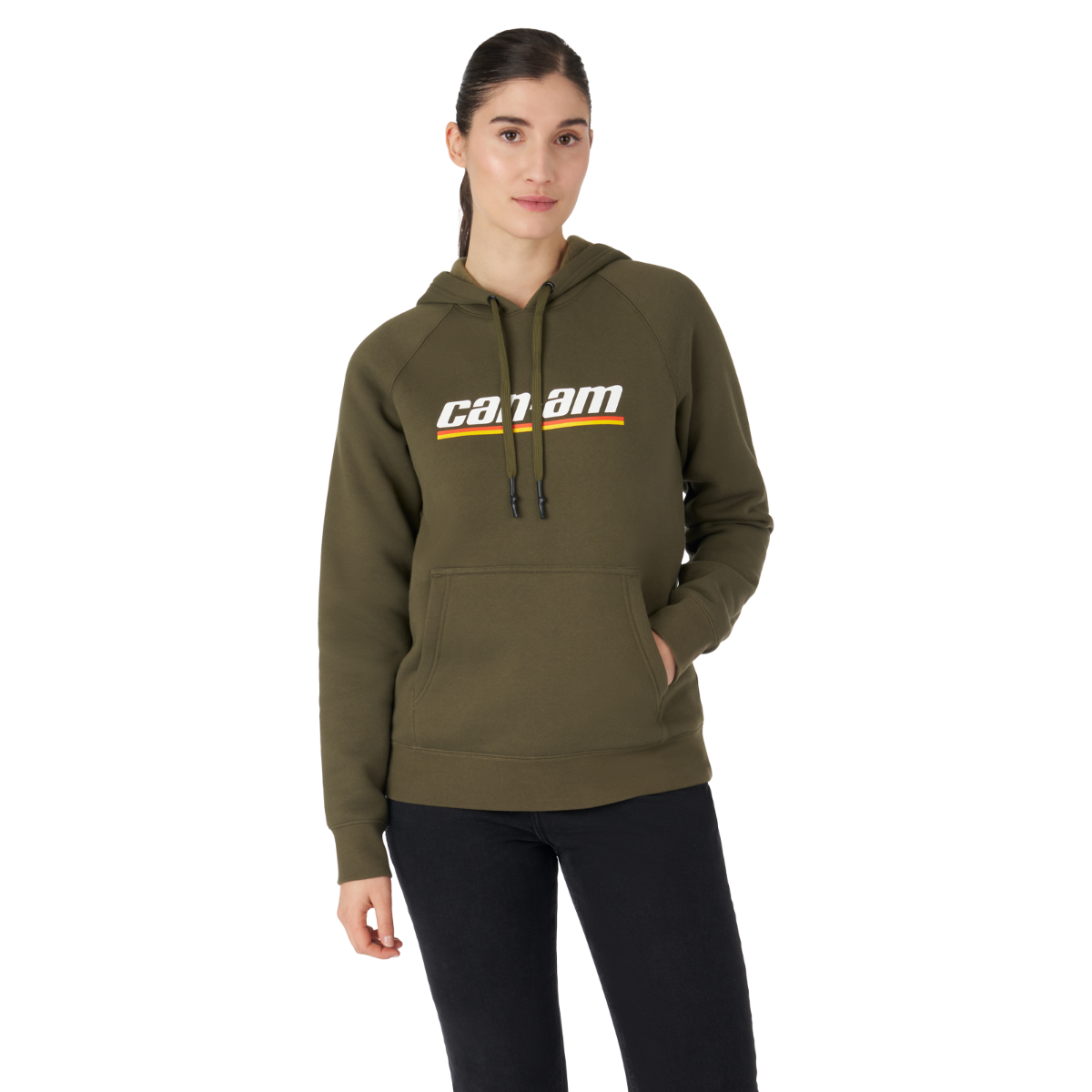 Can-Am Women's Emblem Pullover Hoodie Army Green, front