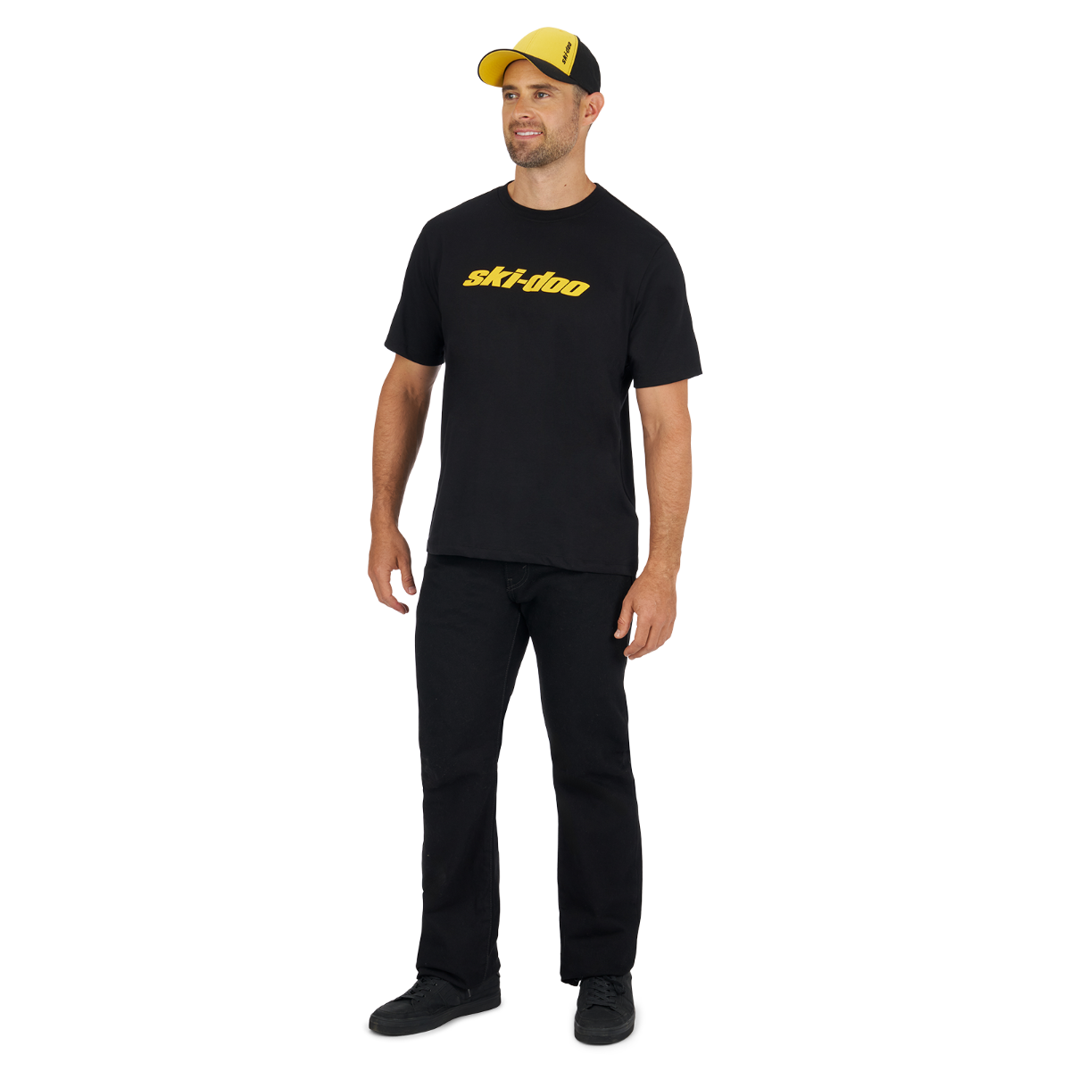 Rider wearing the Ski-Doo Men's Signature T-Shirt in Black, 288300