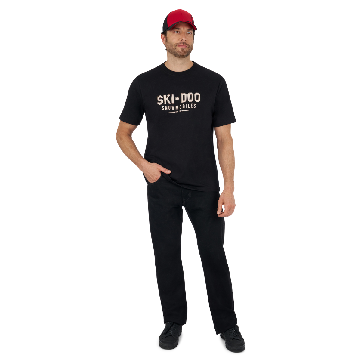 Rider wearing the Ski-Doo Men's Vintage T-Shirt in Black, 288302