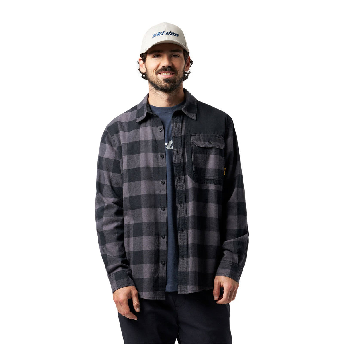 Ski-Doo Men's Buffalo Plaid Flannel Shirt in Black 288386, alternate view 2