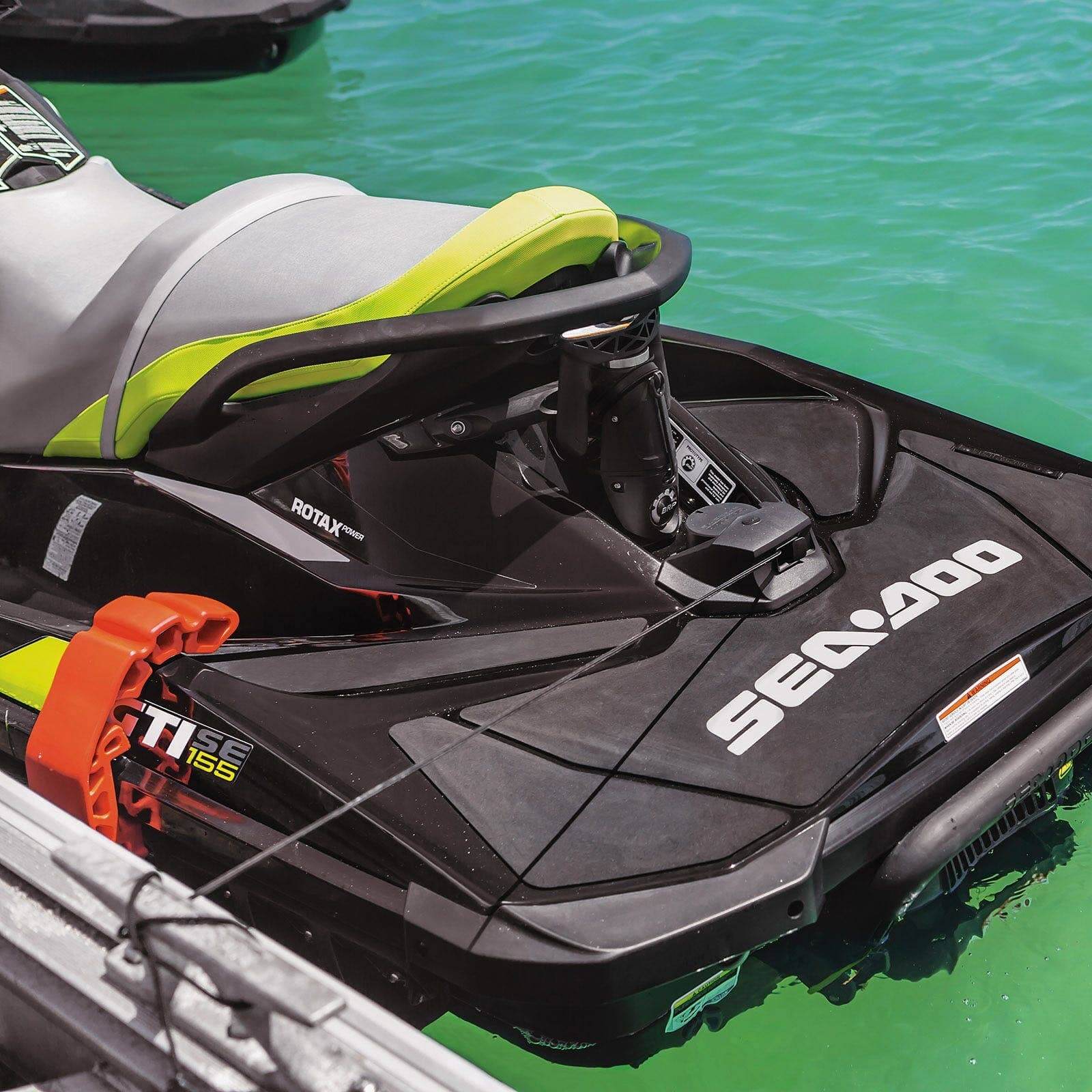 Orange Sea-Doo Speed Tie dock line attached to GTI SE 155 personal watercraft bow