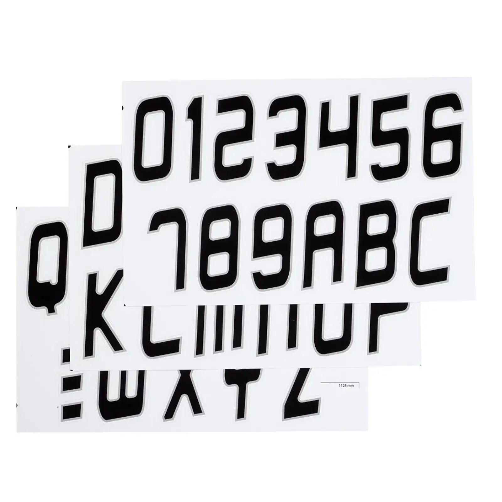 Sea-Doo BRP black registration numbers kit featuring letters and numbers on white backgrounds for watercraft compliance.