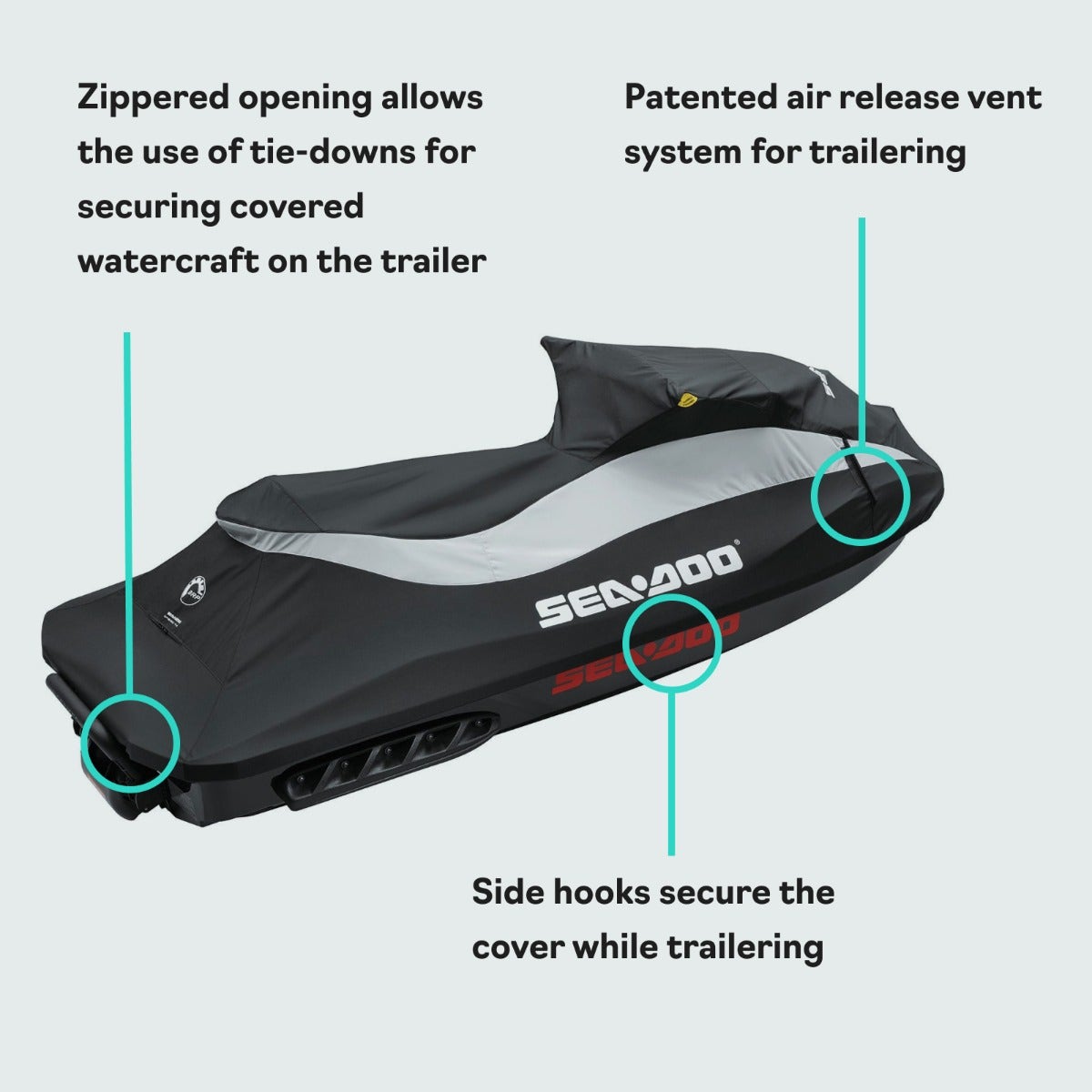 Sea-Doo Cover for GTS, GTS Rental, GTI, GTI SE, GTI Limited (2011‑2019) in Black/ Light Grey, 295100722