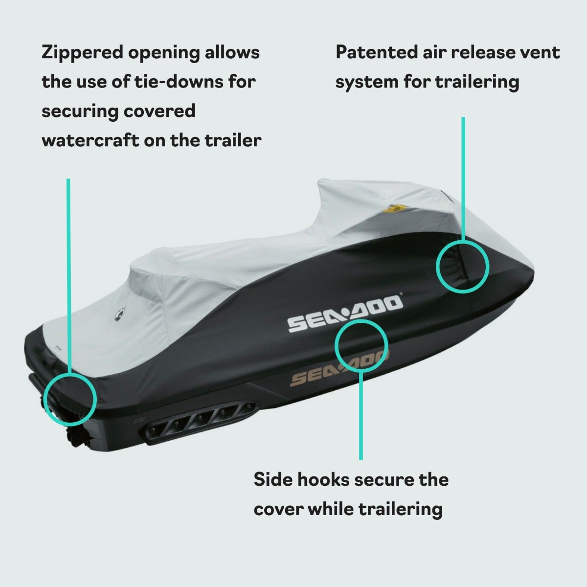 Sea-Doo Cover for GTR Models (2012-2019) - Light Grey/Black PWC Cover, 295100723