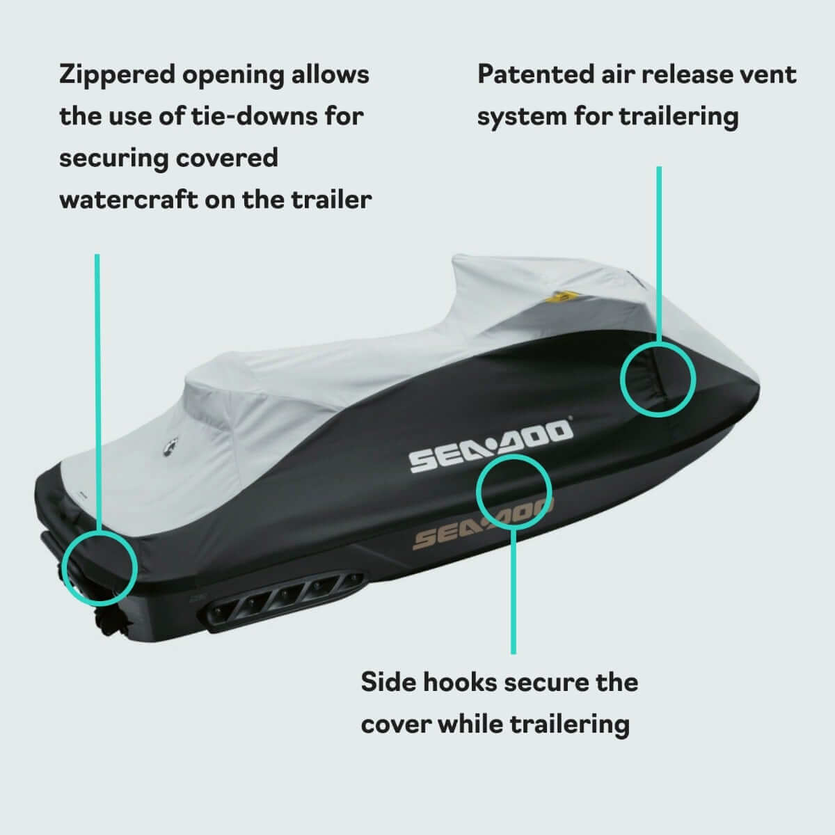Sea-Doo Cover for GTR Models (2012-2019) - Light Grey/Black PWC Cover, 295100723