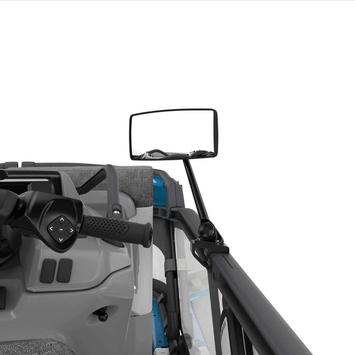 Sea-Doo Switch pontoon rearview mirror mounted on roll bar with steering console view
