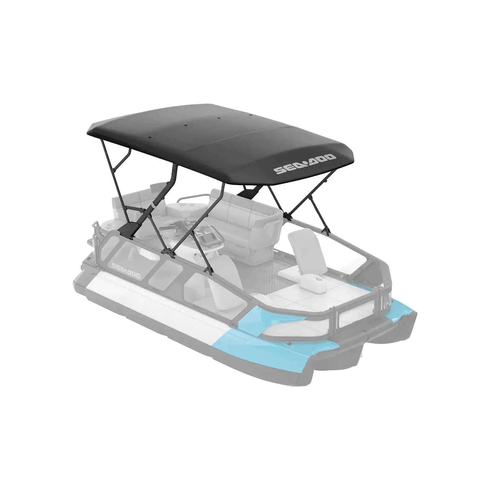 Sea-Doo Switch double bimini top 18' providing sun and weather protection for pontoon boating.