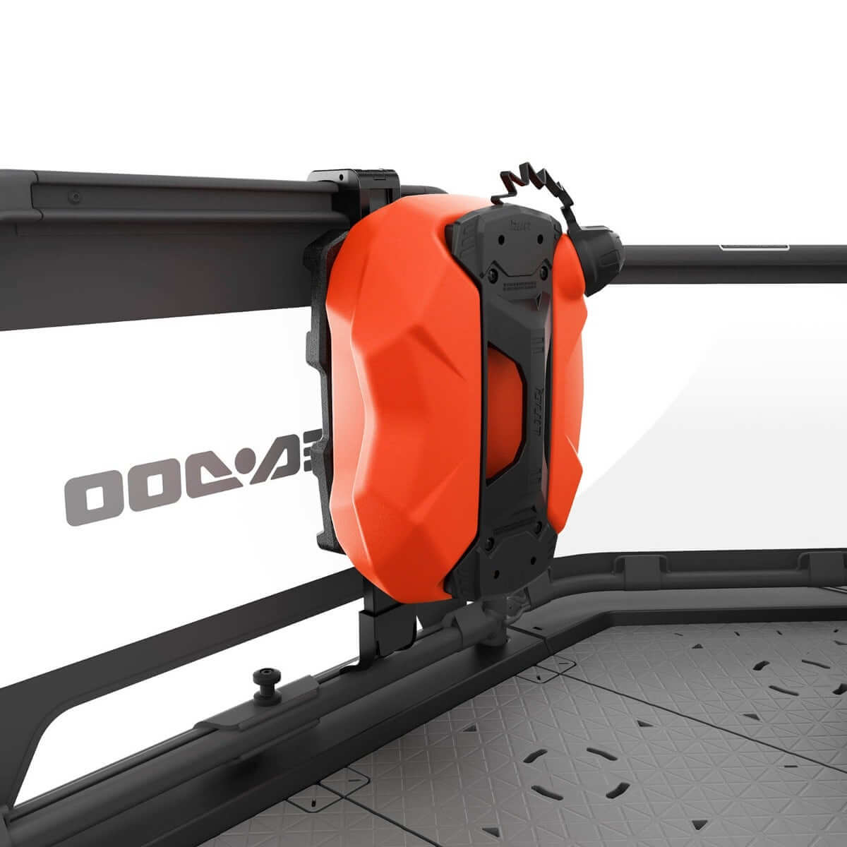 Sea-Doo LinQ vertical support storage system mounted on Switch pontoon modular rail cargo bed